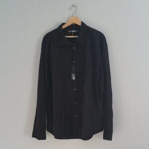 William Rast Men's Black Cotton Pleated Button Down Shirt Size XXL